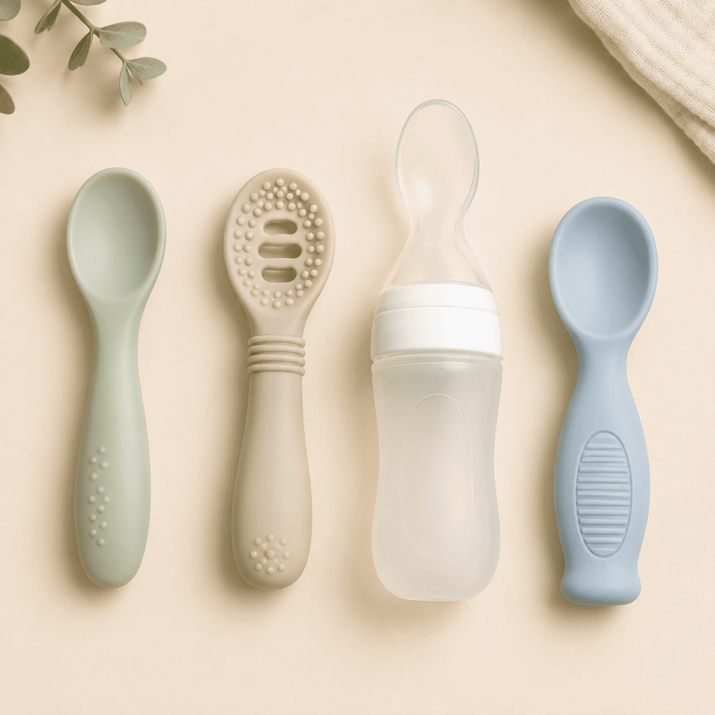 Comparaison de plusieurs modèles de cuillères pour bébé.