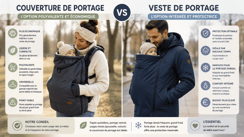 Comparaison entre une couverture de portage et une veste de portage