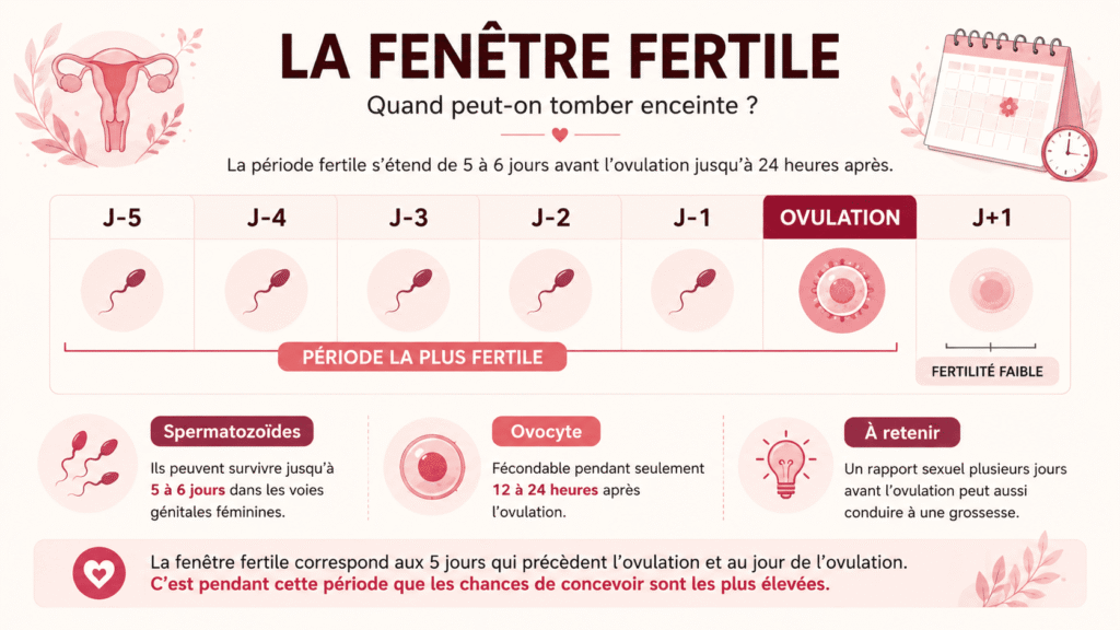Infographie de la fenêtre fertile avant et après l’ovulation