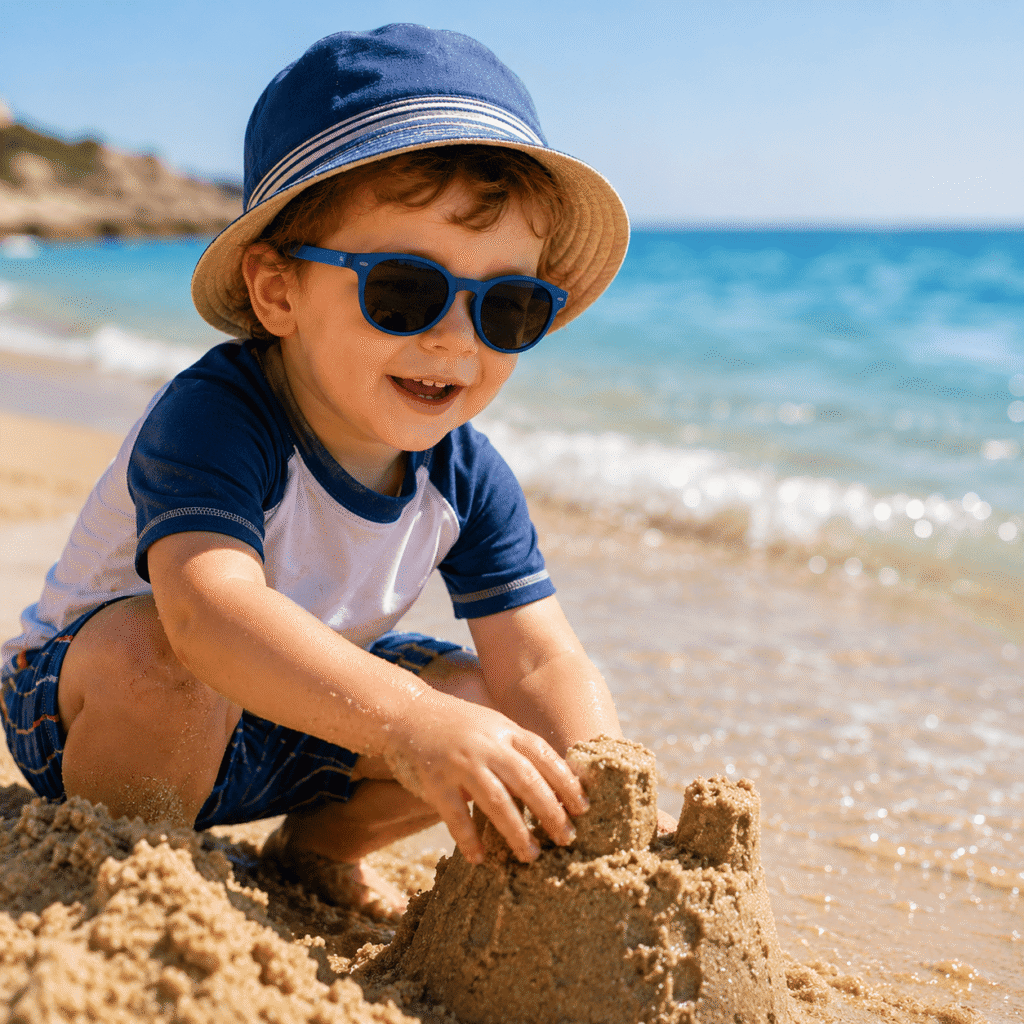 enfant avec lunette de soleil a la plage