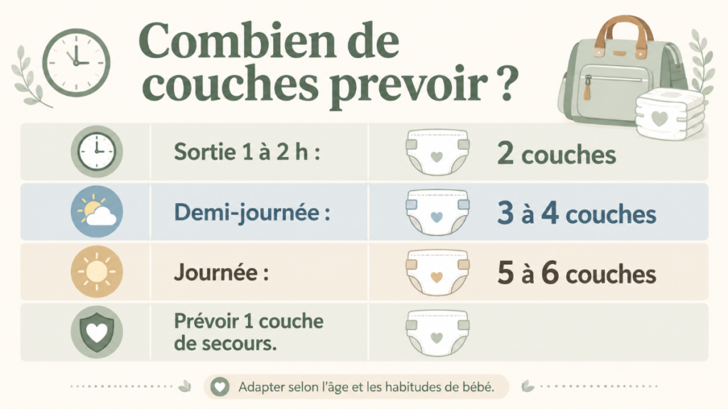 Infographie nombre de couches à prévoir dans le sac à langer selon la durée de sortie