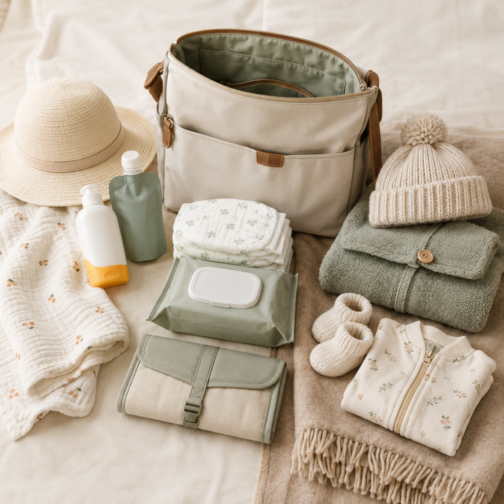 Accessoires été et hiver à ajouter dans un sac à langer