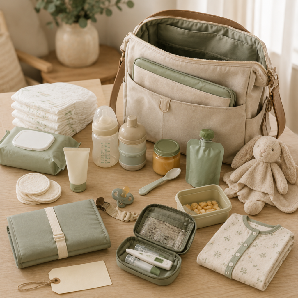 Sac à langer préparé pour la nounou ou les grands-parents avec change repas et doudou