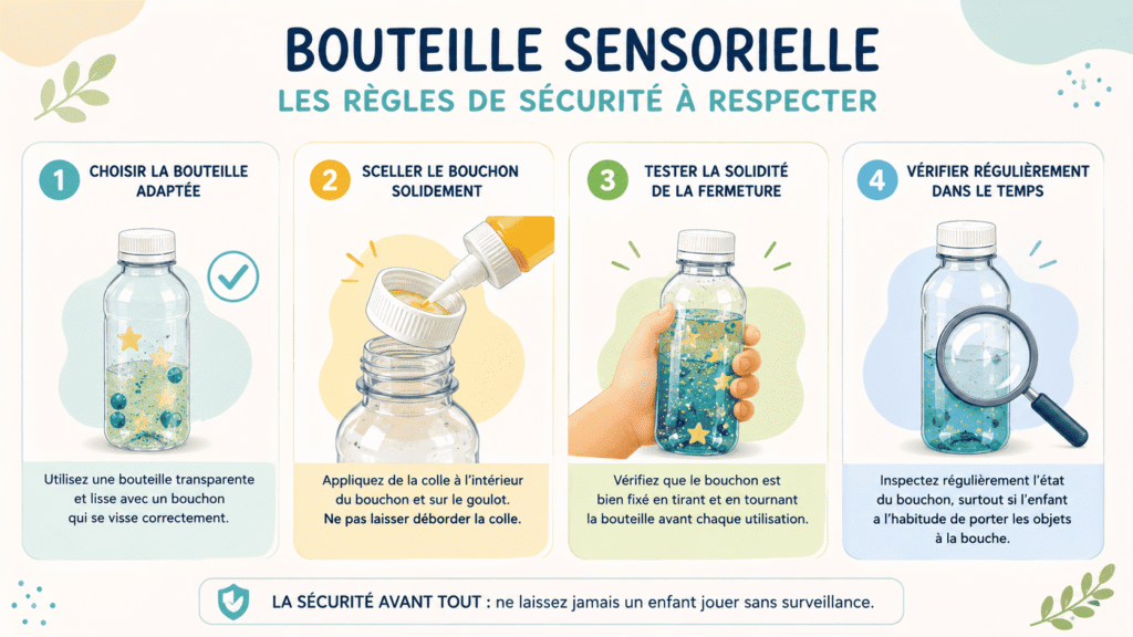 Infographie expliquant les règles de sécurité d'une bouteille sensorielle.