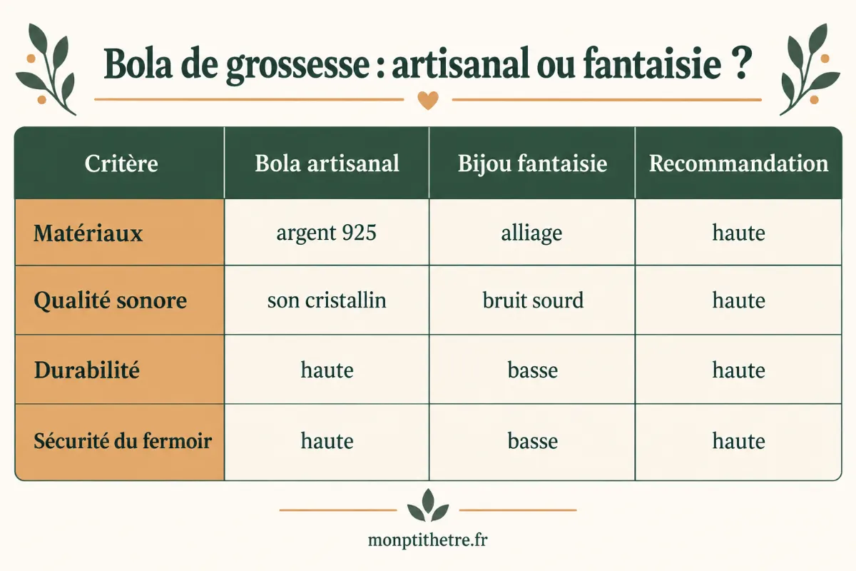 Infographie comparant un bola de grossesse artisanal et un bola de grossesse fantaisie