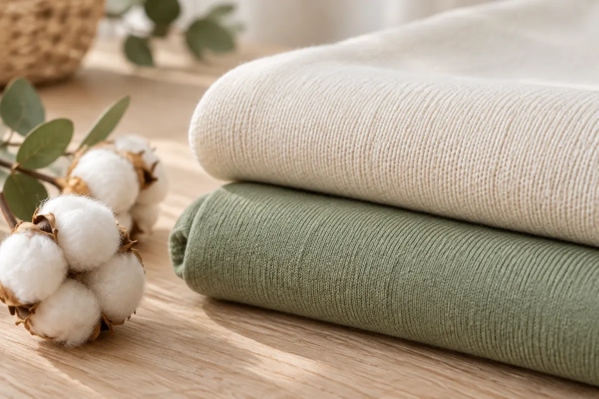 Gros plan sur des tissus en coton bio et en bambou utilisés pour les culottes d’apprentissage