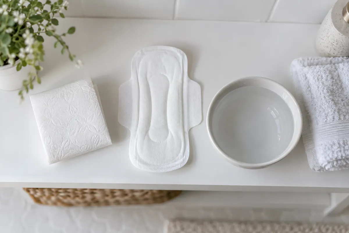 Papier toilette blanc et protection hygiénique propre pour réaliser le test de la fissure de la poche des eaux