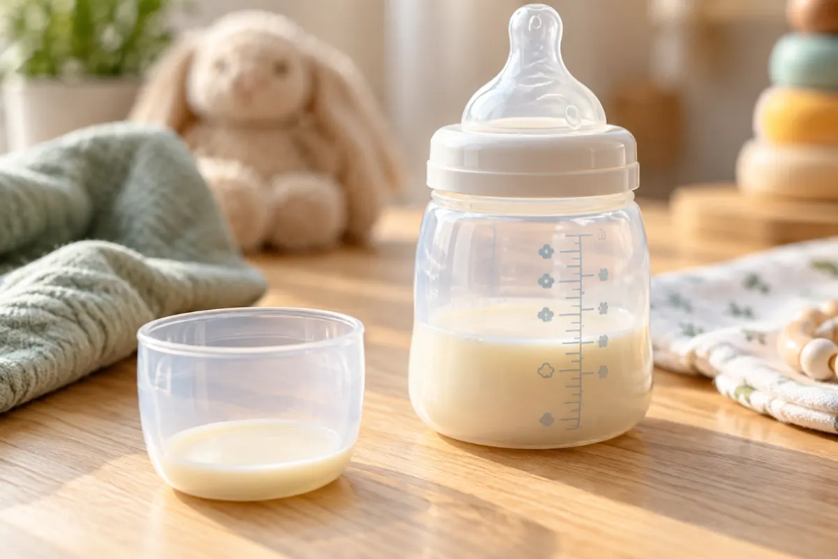 Bouchon transparent d’un biberon utilisé comme doseur pour mesurer de petits volumes de lait
