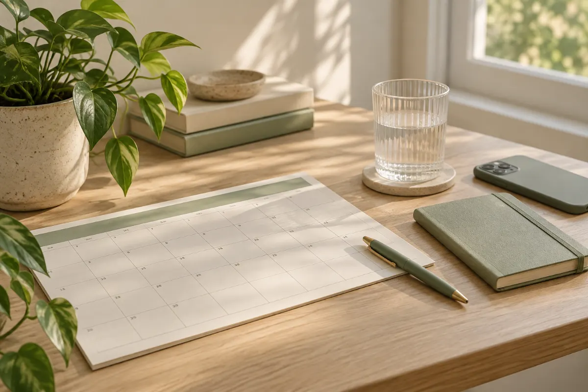 Calendrier, carnet et stylo pour organiser le suivi médical de début de grossesse