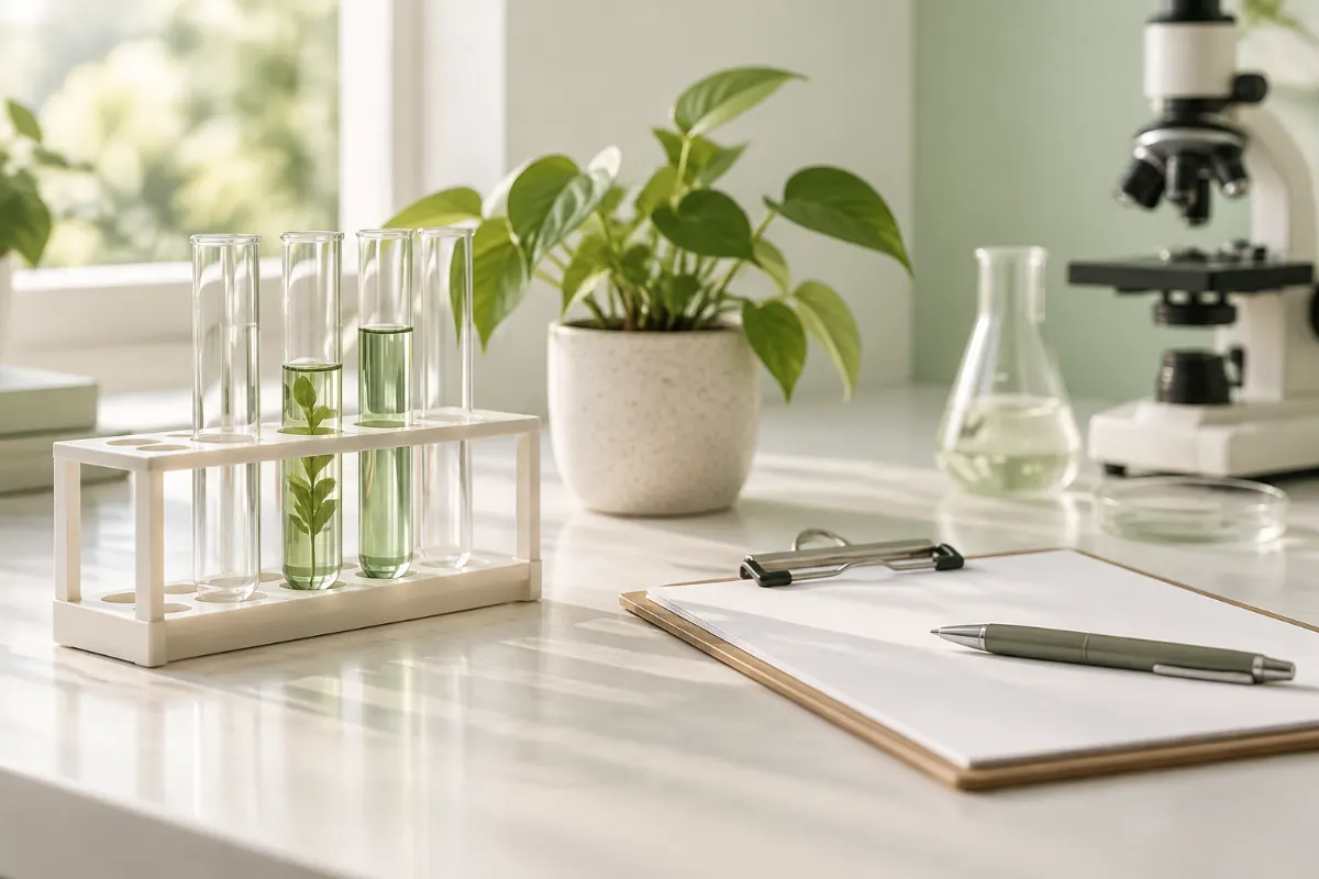 Support de tubes de laboratoire et presse-papiers sur une table lumineuse pour les tests hormonaux
