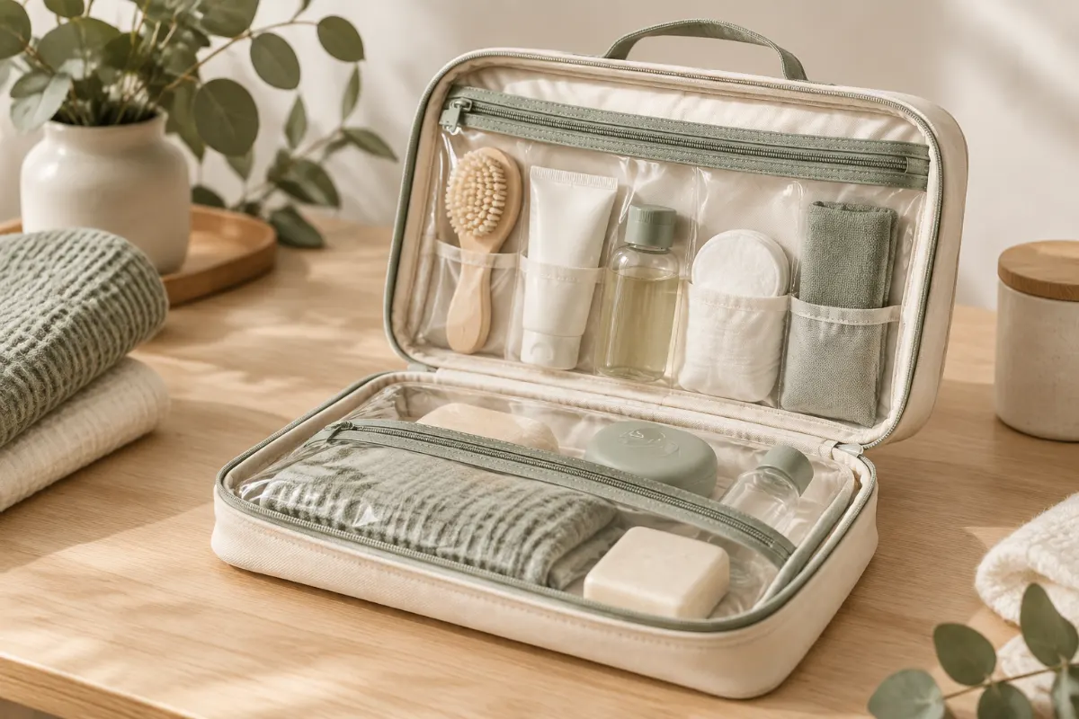 Trousse de toilette lavable ouverte avec compartiments transparents pour ranger les soins de bébé